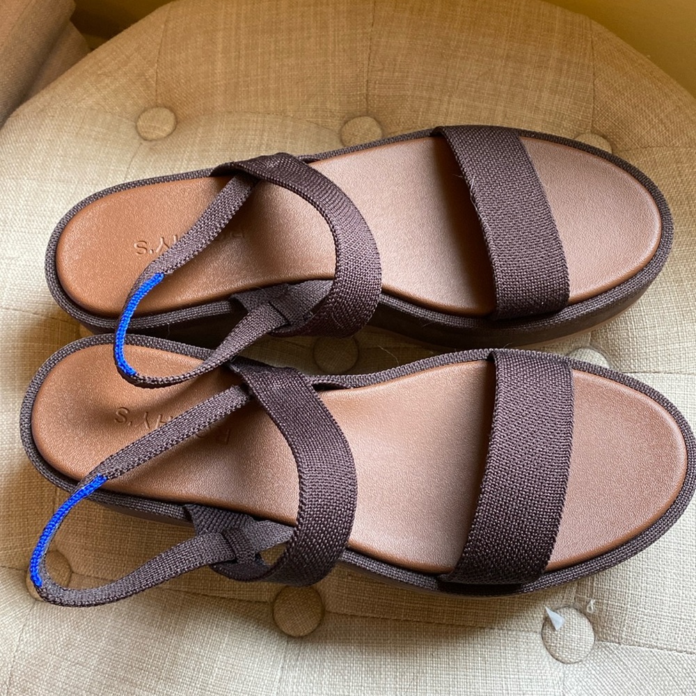 Rothy's Cardamom Brown Lightweight Wedge Sandal Size 9 EUC